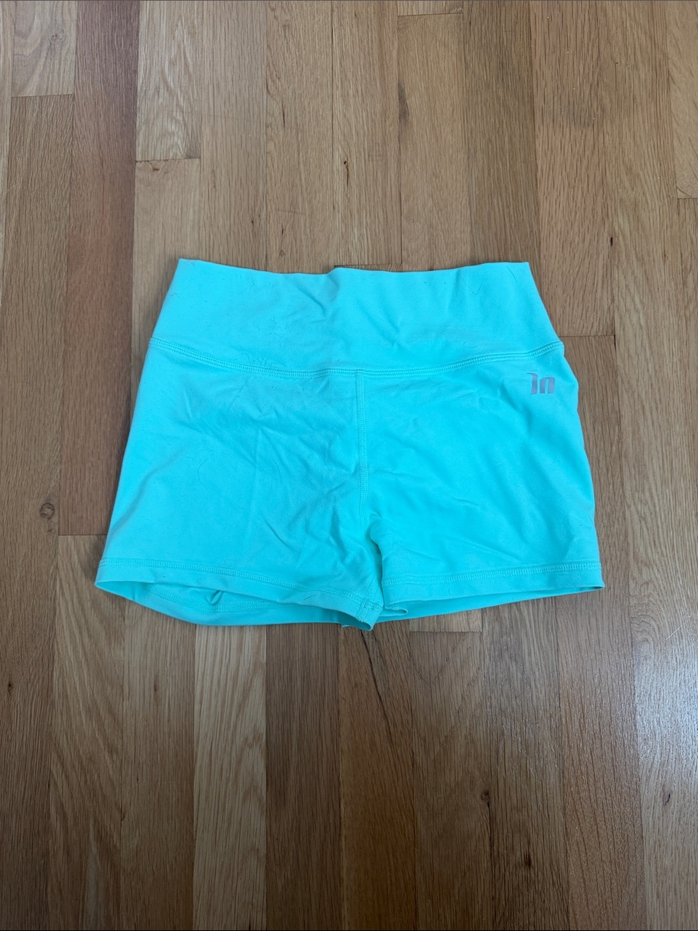 High-Waist Bike Shorts in Mint Green - 1P Logo